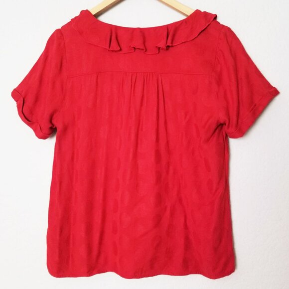 Anthropologie Maeve Jojo Ruffle V Neck Blouse Top S Red Dots Button Front Sweet - Picture 5 of 14